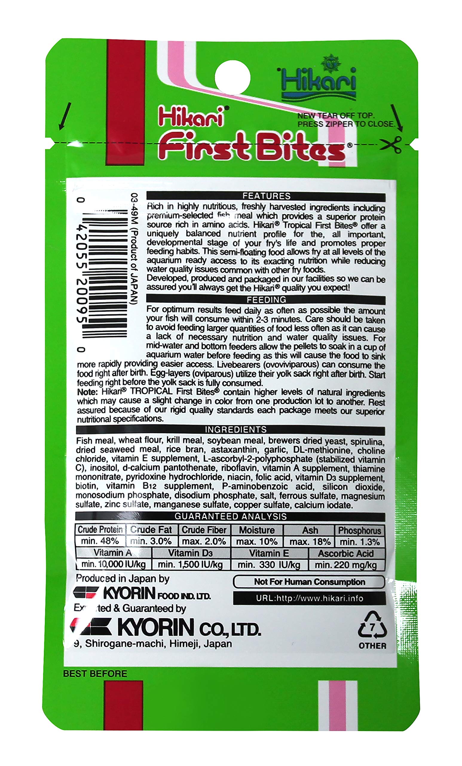 Hikari Primeros Bocados: alimento diario para alevinos, apoyo continuo.