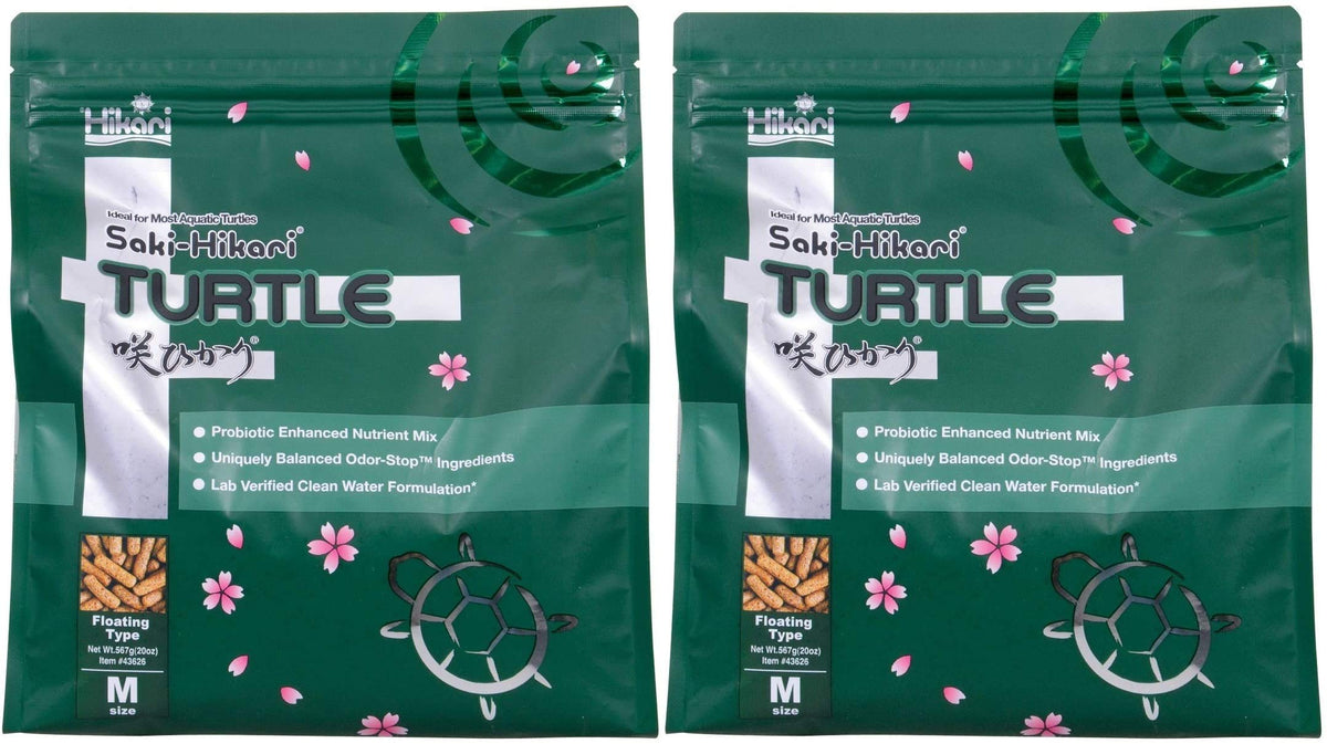 Hikari Saki turtle food 20oz pack 2 front view supports balanced turtle nutrition.