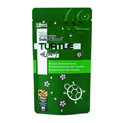 Hikari Saki Turtle Food bottle close-up highlighting balanced nutrition for turtles.