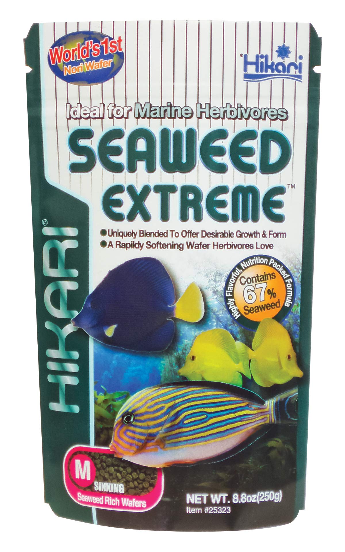 Hikari Seaweed Extreme wafers attract herbivorous fish with aroma and tasty texture.