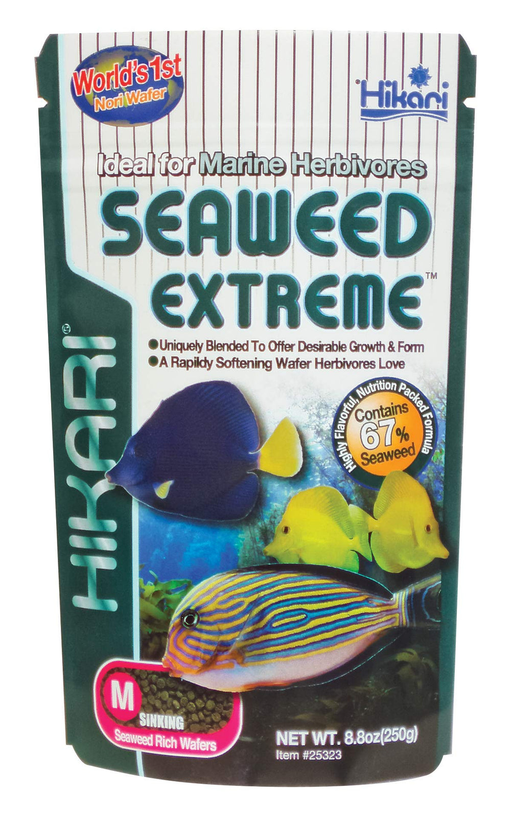 Hikari Seaweed Extreme wafers attract herbivorous fish with aroma and tasty texture.
