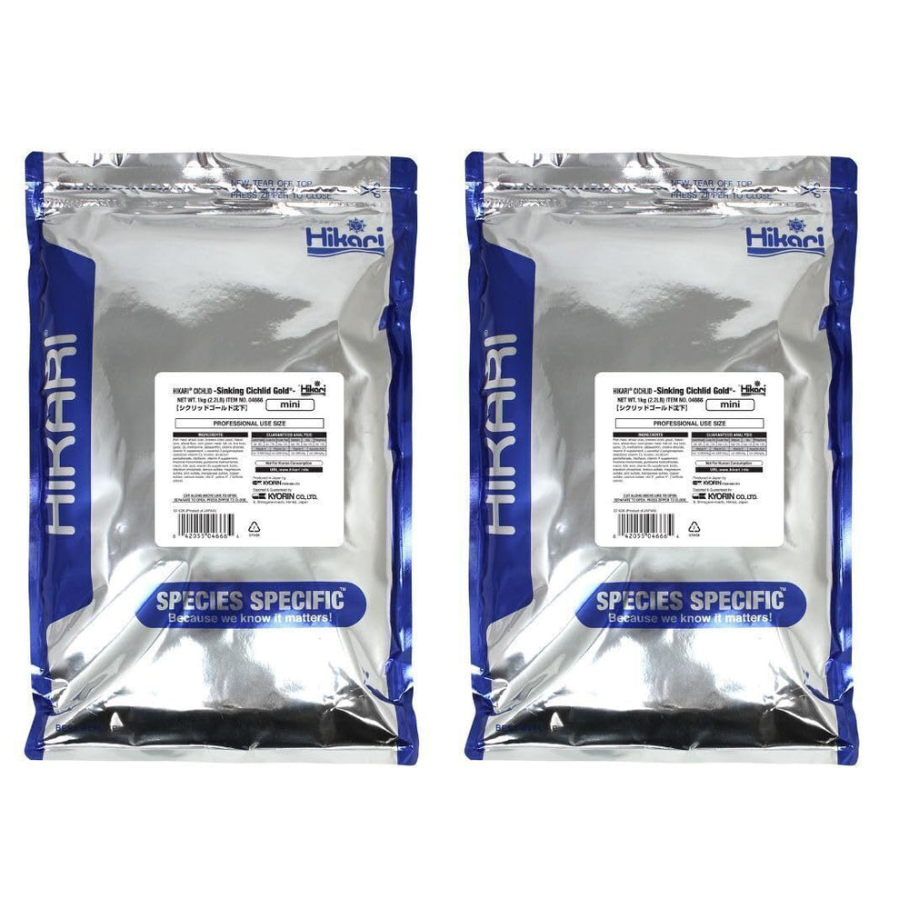 Hikari Sinking Cichlid Gold Pellets bottle pour demonstrates sinking feed for large tropical fish color enhancement
