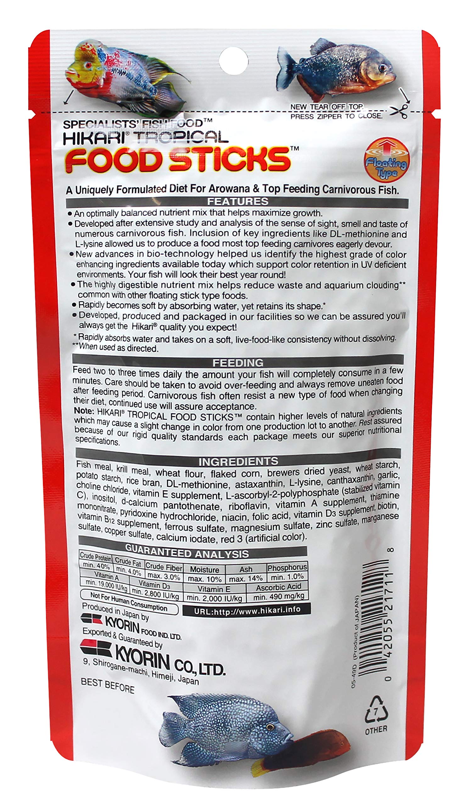Hikari Tropical Food Sticks being fed to carnivorous fish for balanced daily diet
