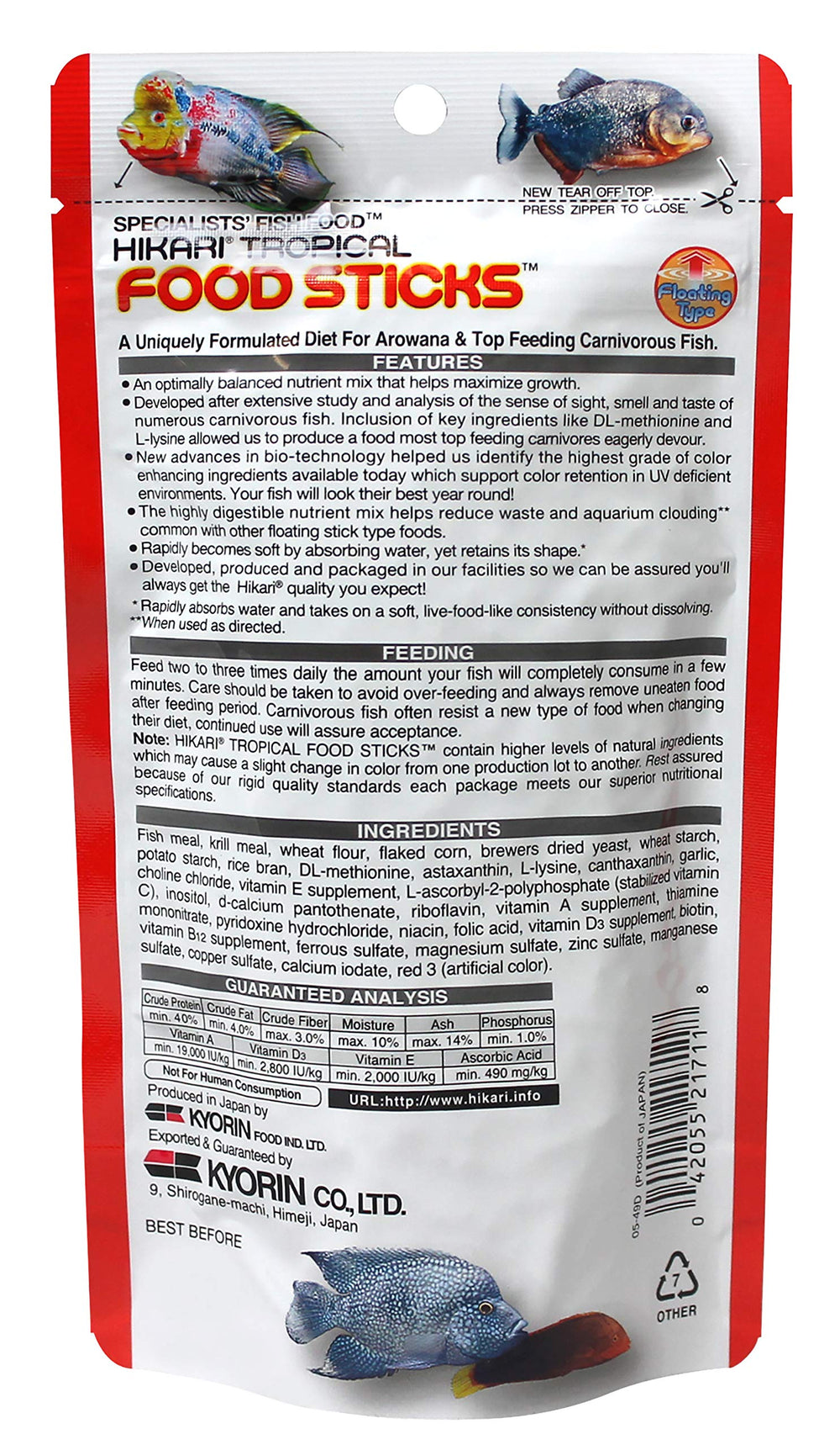 Hikari Tropical Food Sticks being fed to carnivorous fish for balanced daily diet