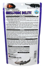 Hikari Tropical Massivore Delite pellets soaking in water to soften quickly for big carnivores.