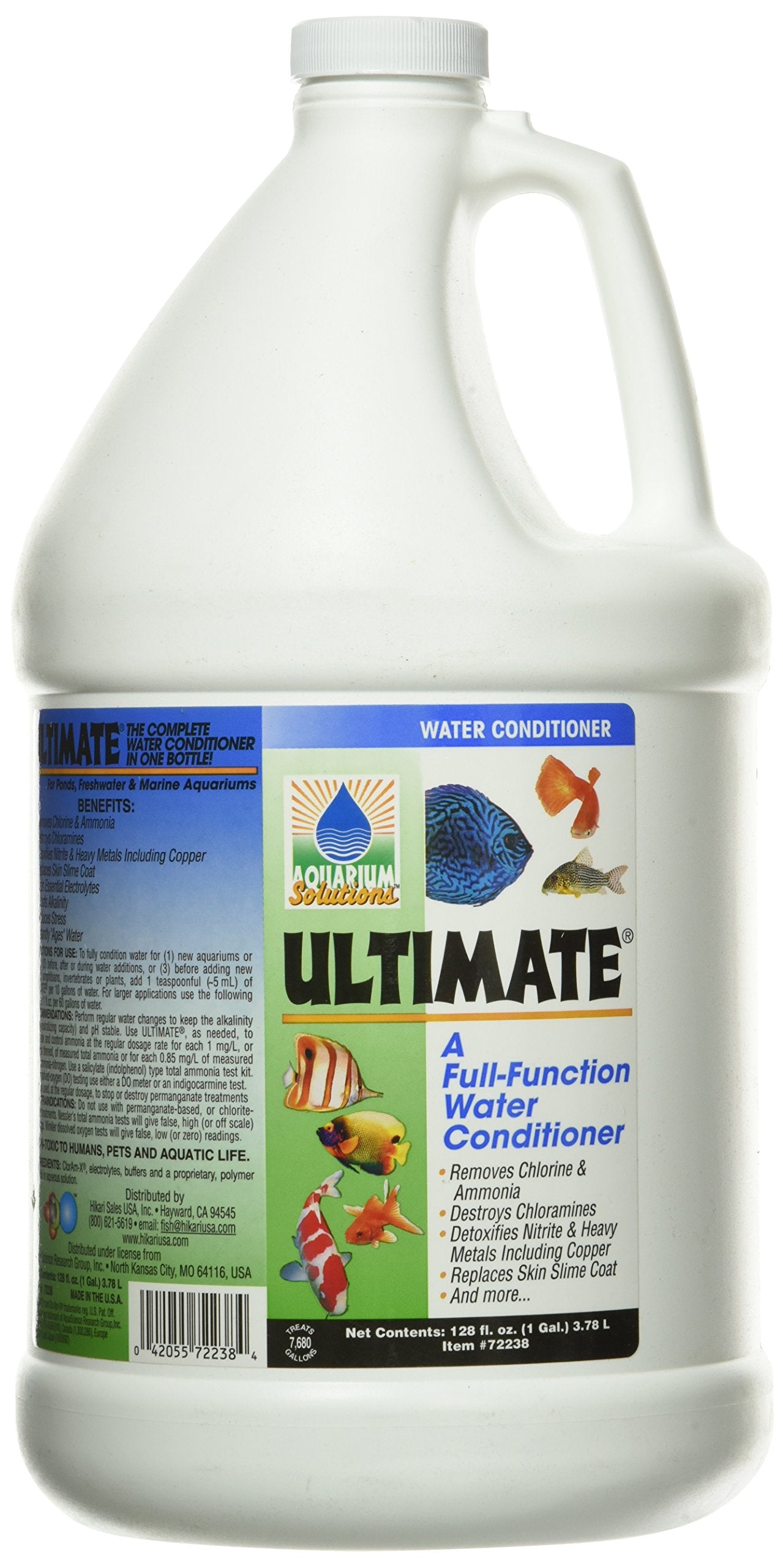 Hikari Ultimate water conditioner bottle front, showcasing all-in-one formula for healthier aquarium water.