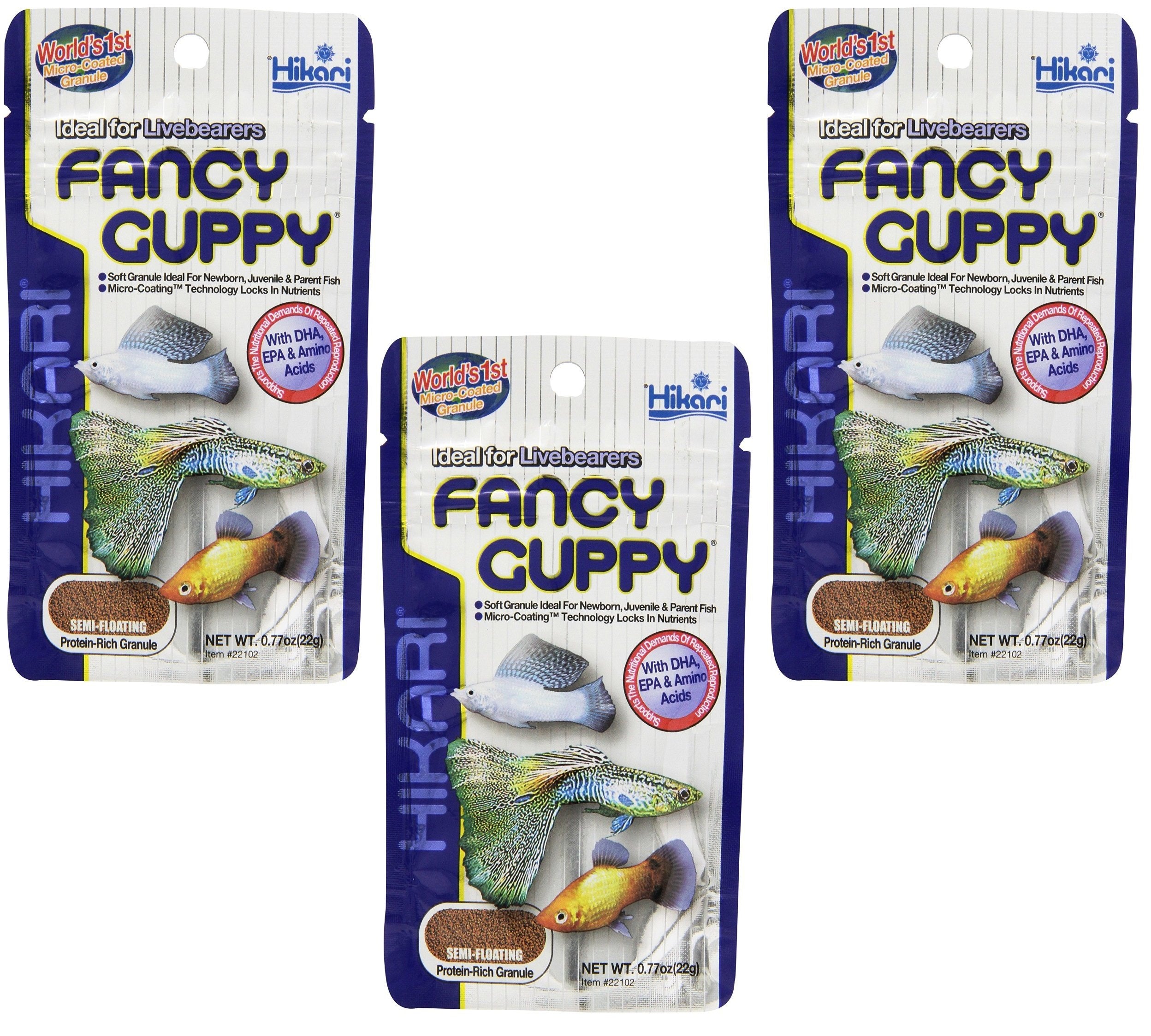 Hikari Usa Tropical Fancy Guppy 3-pack product image supporting breeding and growth.