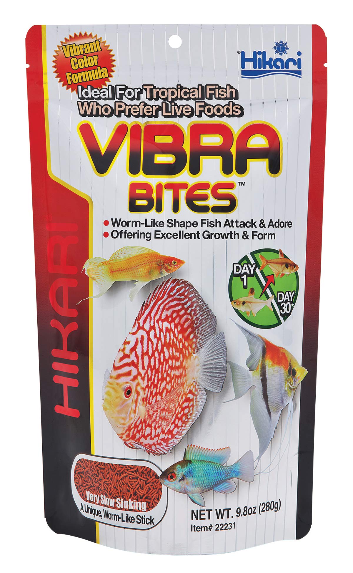 Hikari Vibra Bites red color enrichment during feeding for tropical fish.