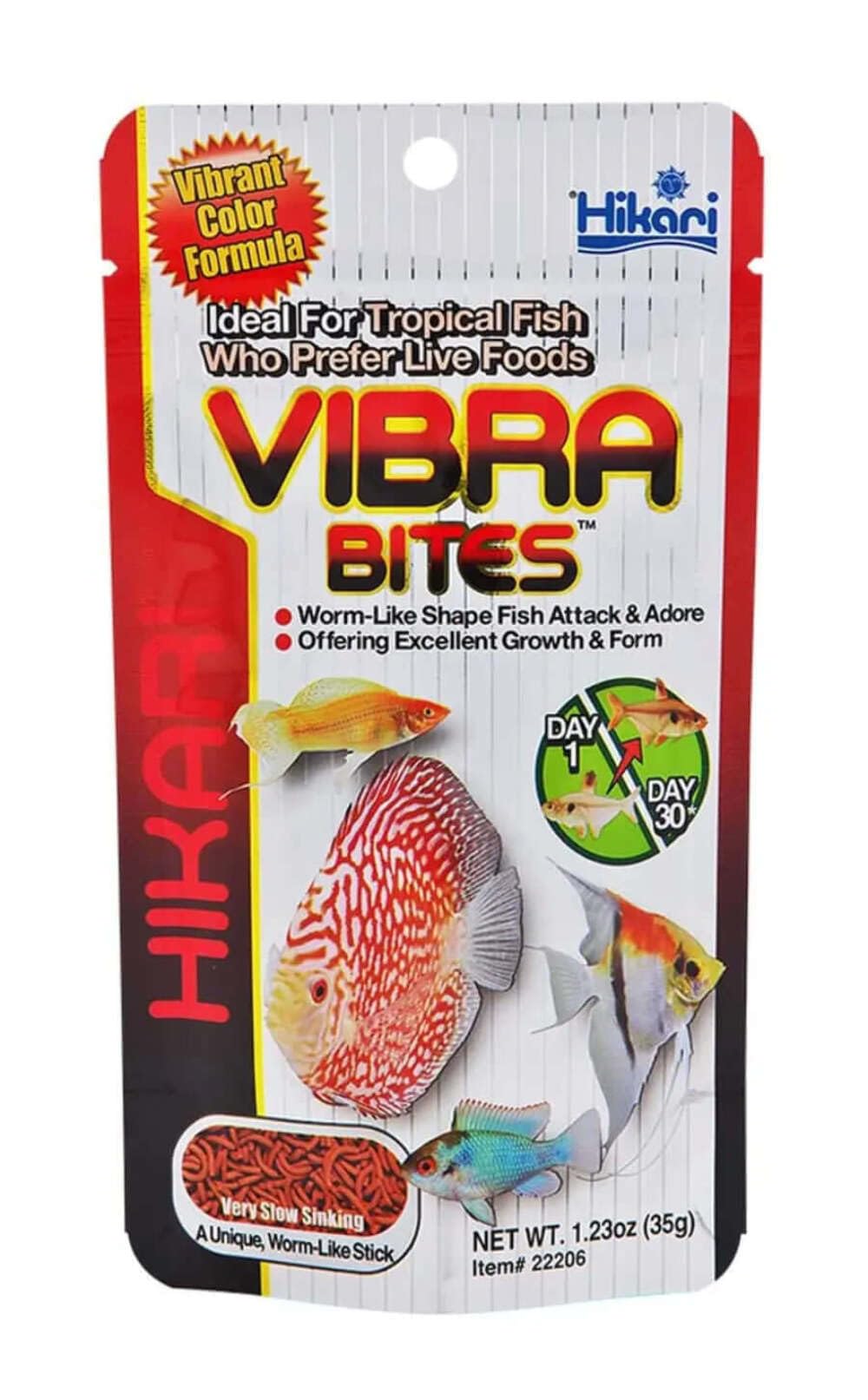 Hikari Vibra Bites XL blood-worm-like texture close-up signals palatability.