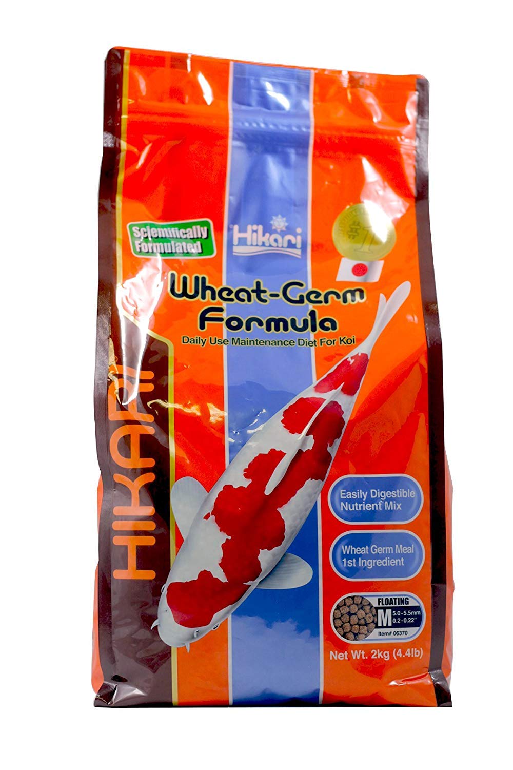 Hikari Wheat Germ 4.4lb Medium bag shows nutritious koi diet for daily feeding