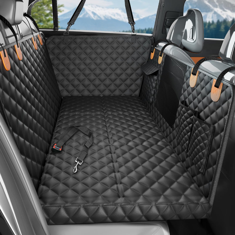 HikeSeptPals ultra-thick hard bottom cover back seat demonstrates enhanced support for large dogs on long trips