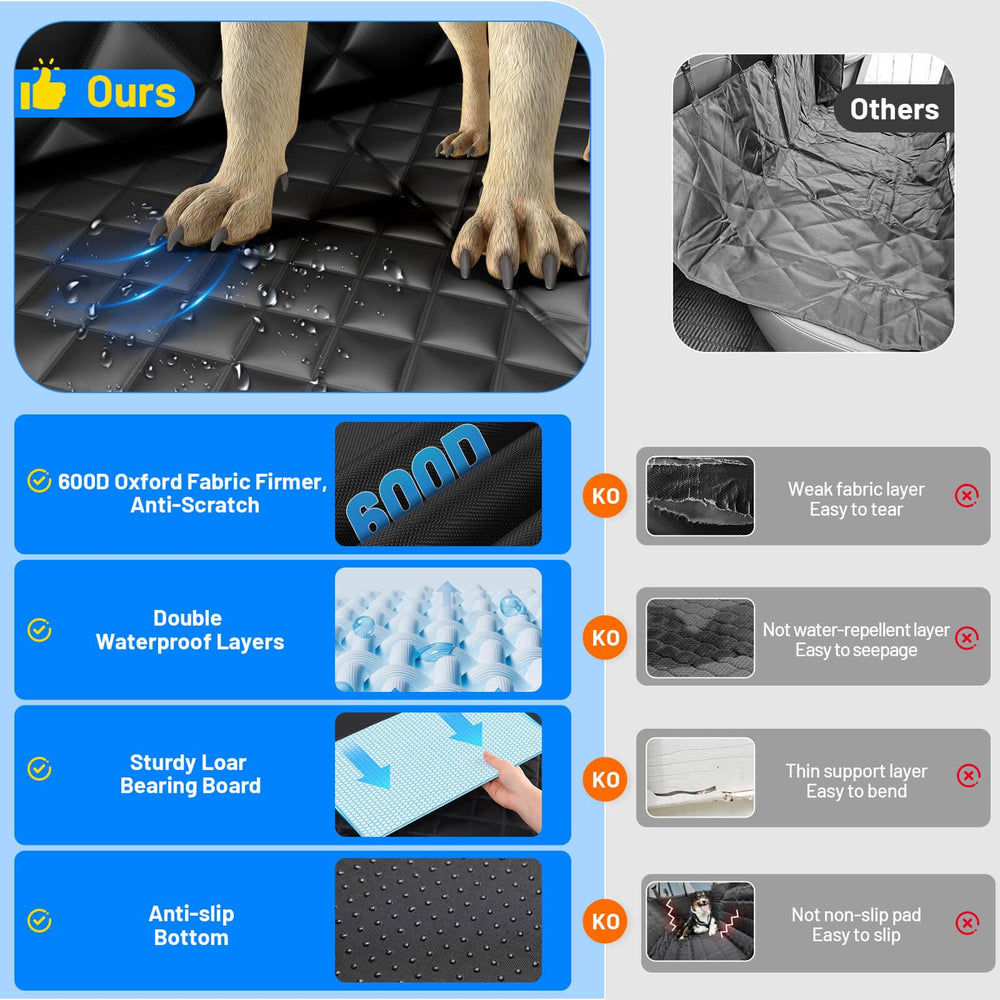 HikeSeptPals waterproof back seat cover keeps stains and hair off seats.