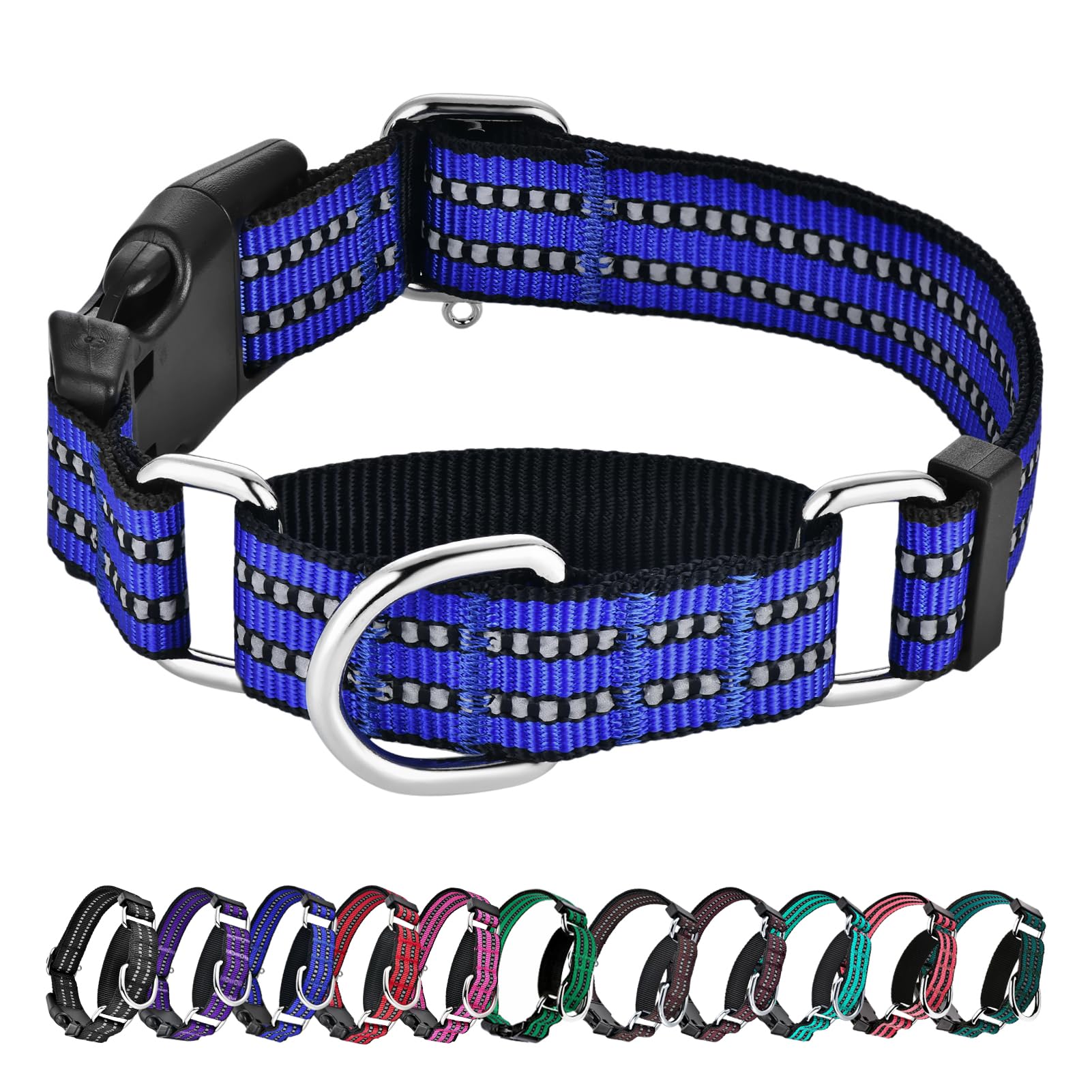 Hikiko Martingale Collar blue closeup highlighting durable nylon for daily wear.