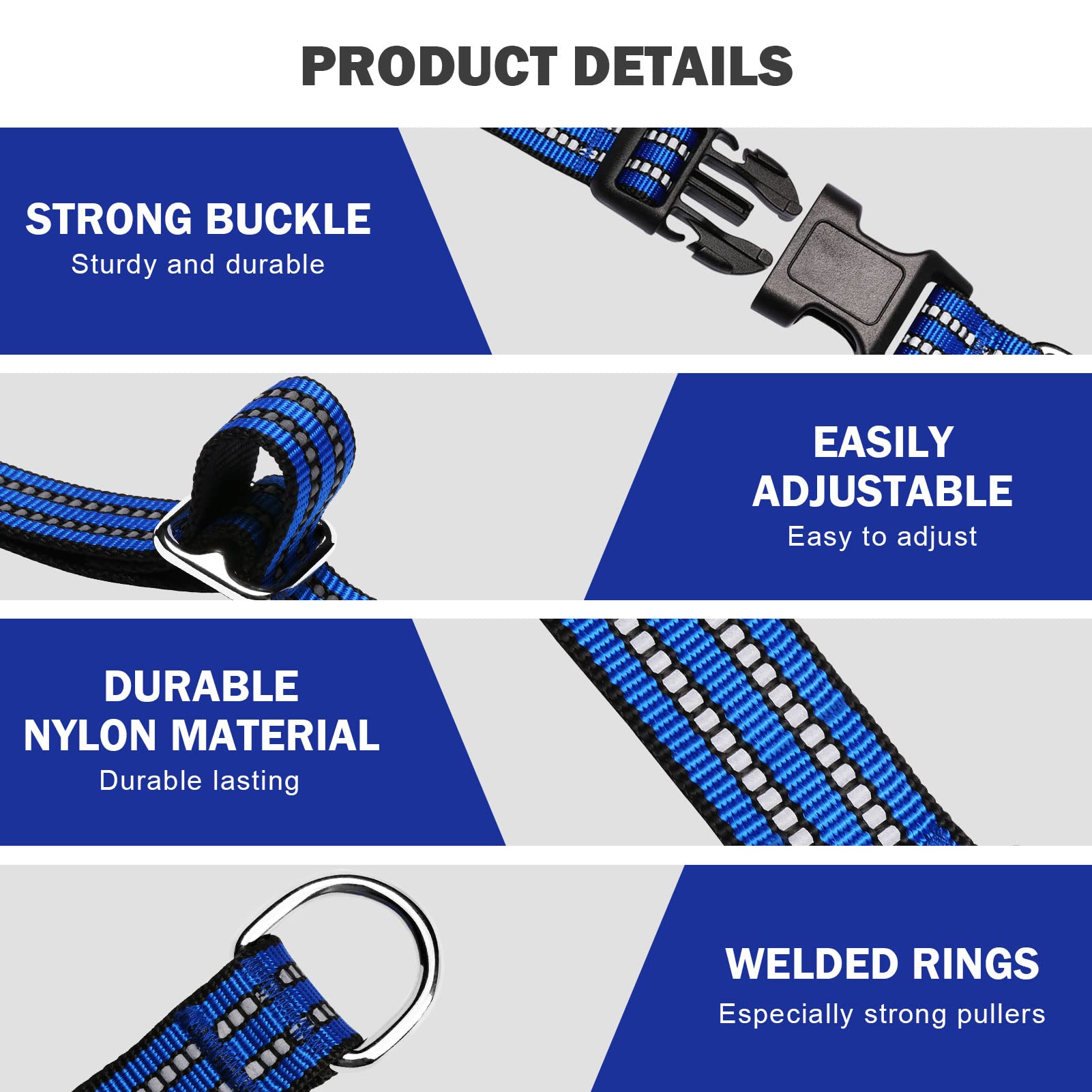Hikiko Martingale Collar Blue reflective strip visible at night for safety.