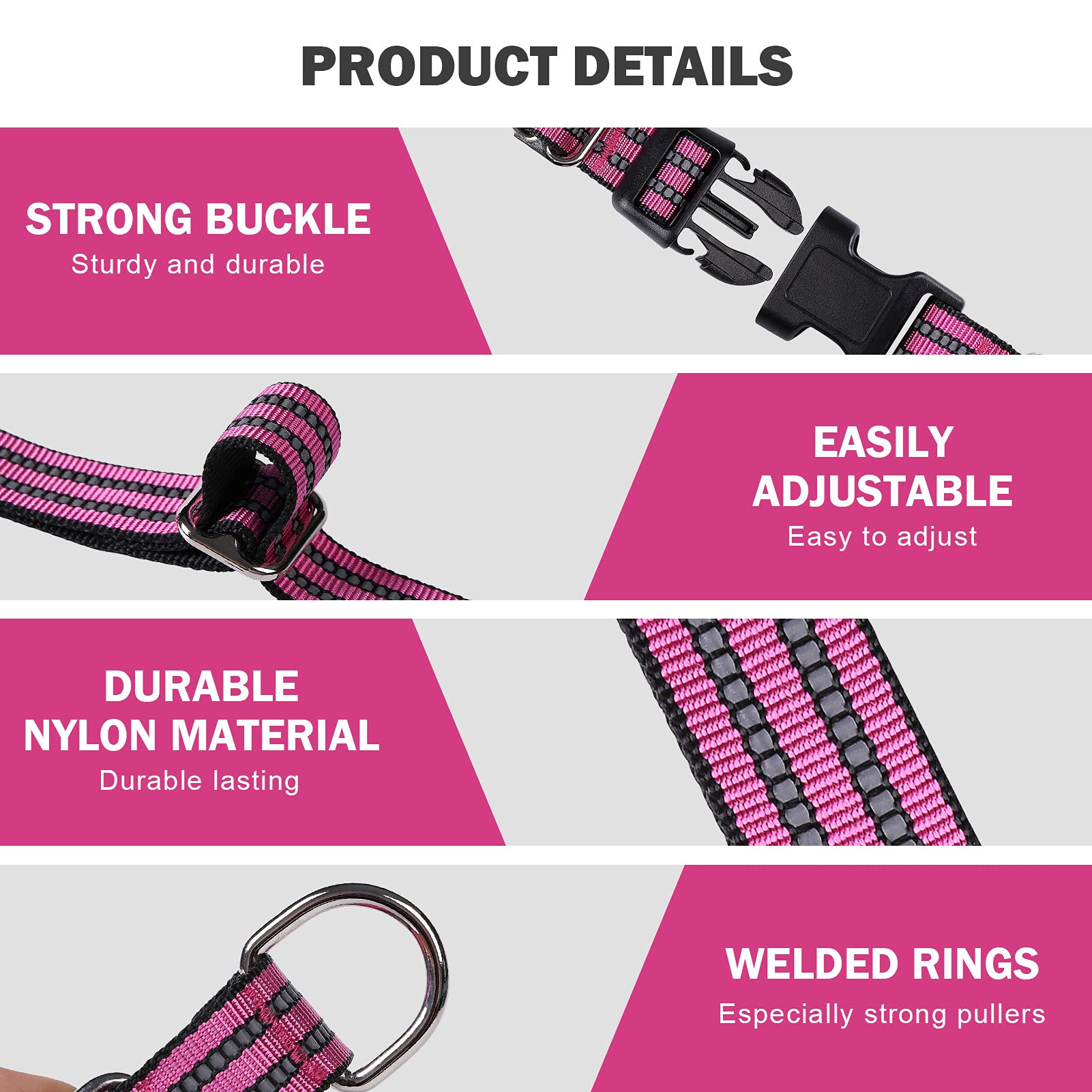 Hikiko martingale collar pink sturdy hardware for daily wear.