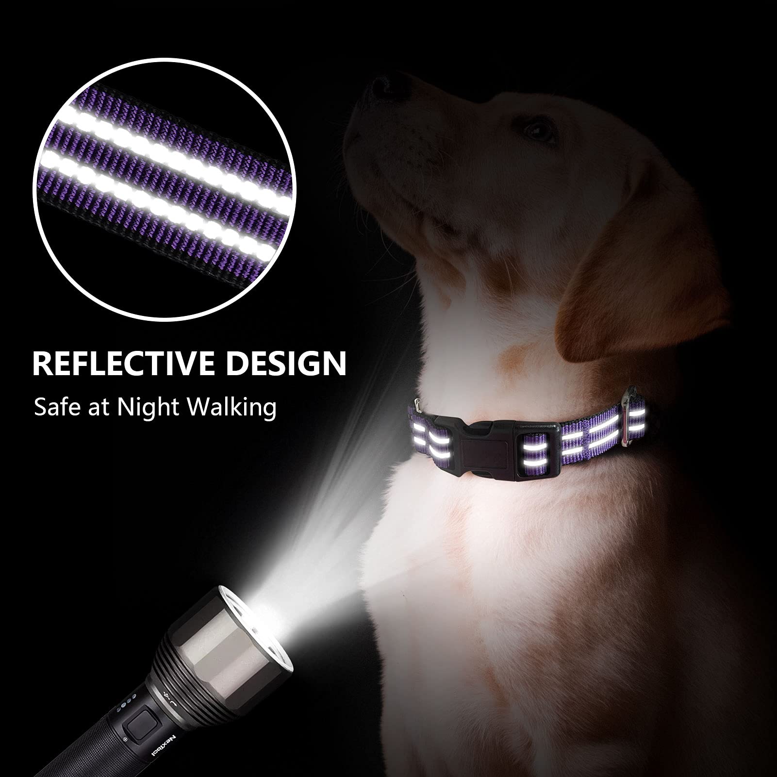 Hikiko Martingale collar reflective strip glows for safer night walks