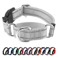 Hikiko reflective martingale collar closeup shows durable nylon and secure fit for daily wear.