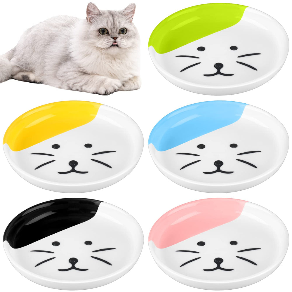 Hillban ceramic cat bowls set side view highlights sturdy 6-inch bowls and colorful, easy-to-clean design