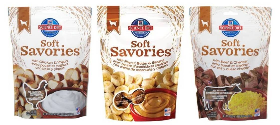 Hill's Science Diet Soft Savories peanut butter banana dog treats, soft texture ideal for gentle rewards.