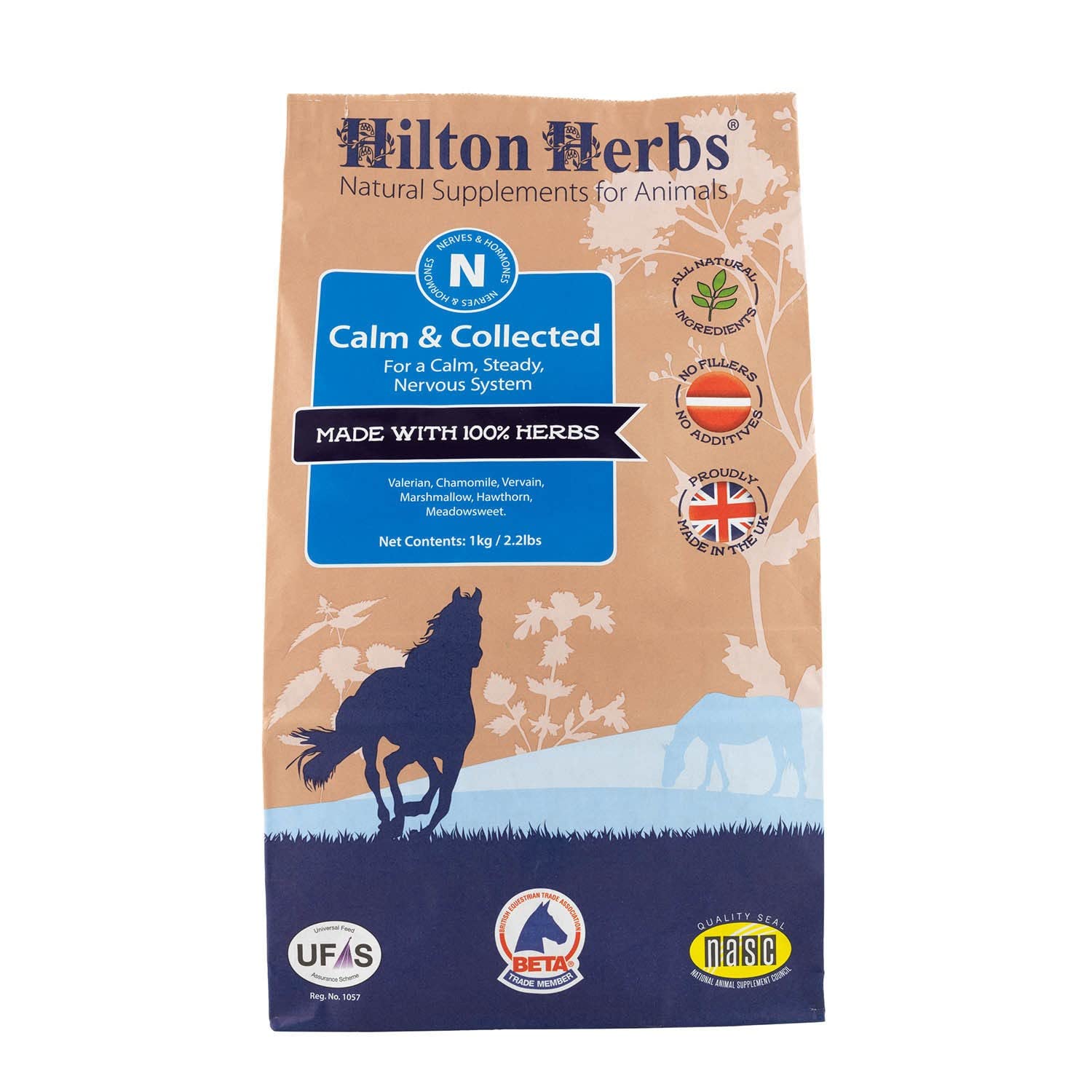 Hilton Herbs Calm and Collected 1kg tub front view supports a calm nervous system during schooling
