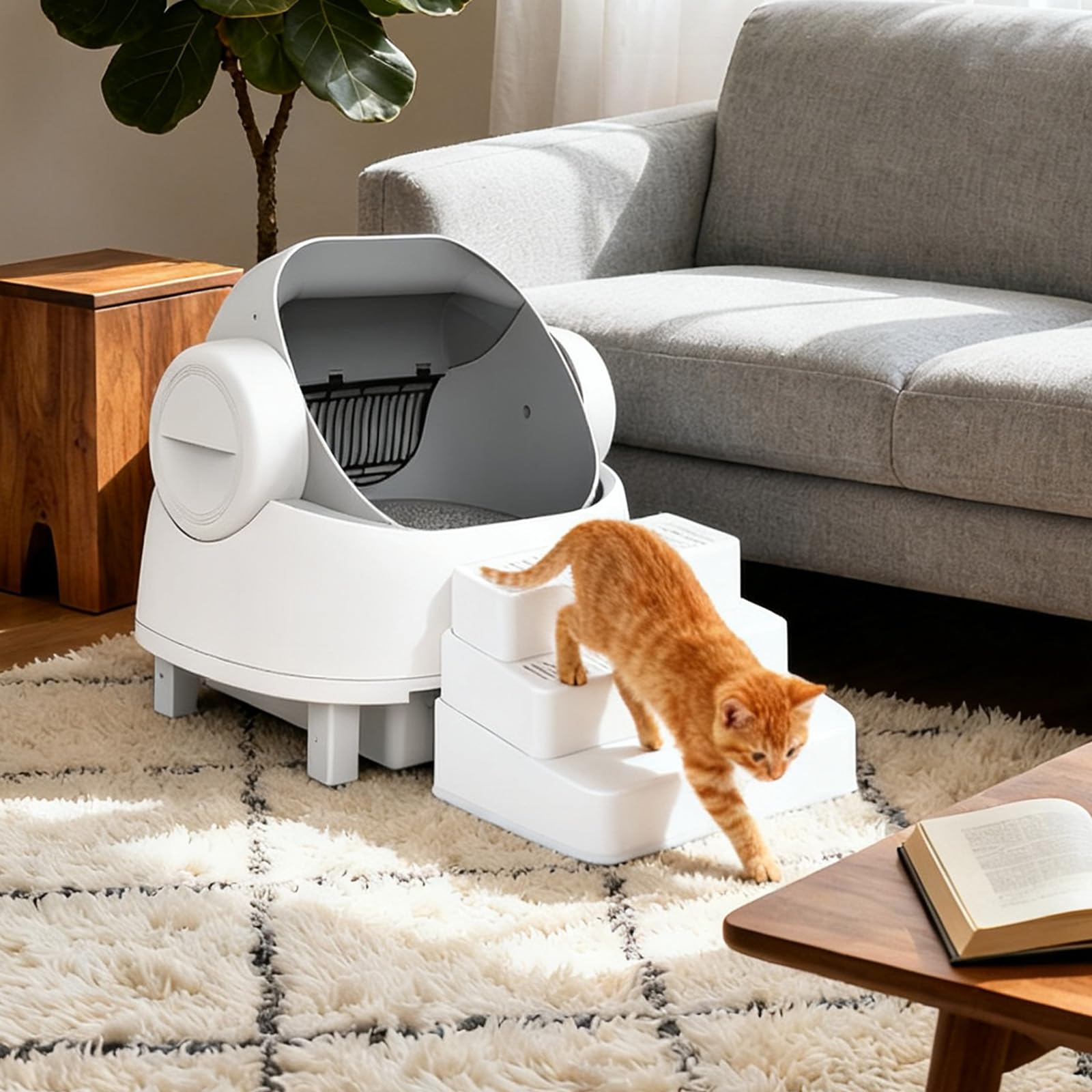 Himake adjustable cat ramp safety-locking-pins illustrates secure use.