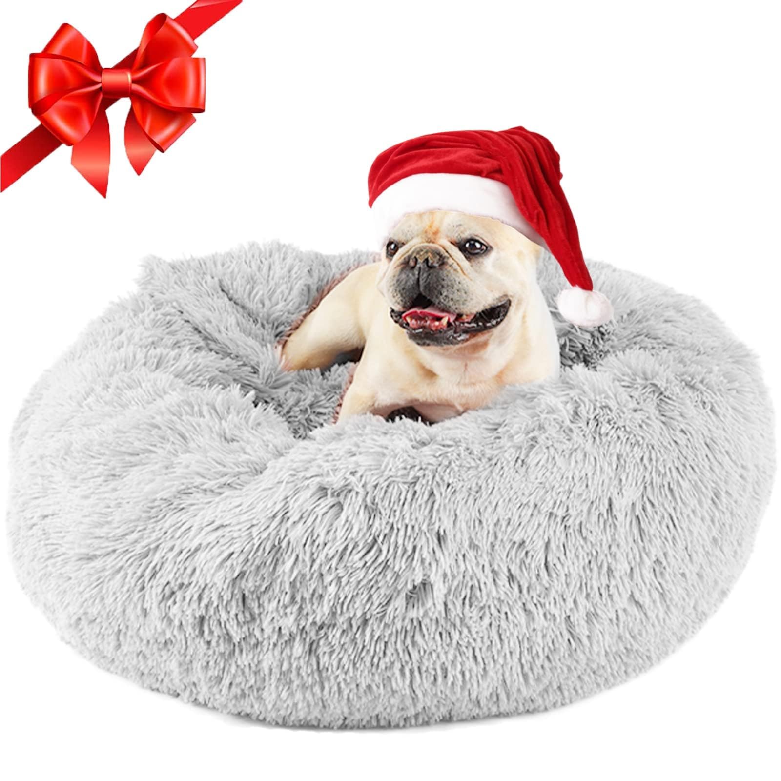 Himax donut dog bed blanket attached provides a private cozy retreat for anxious pets.