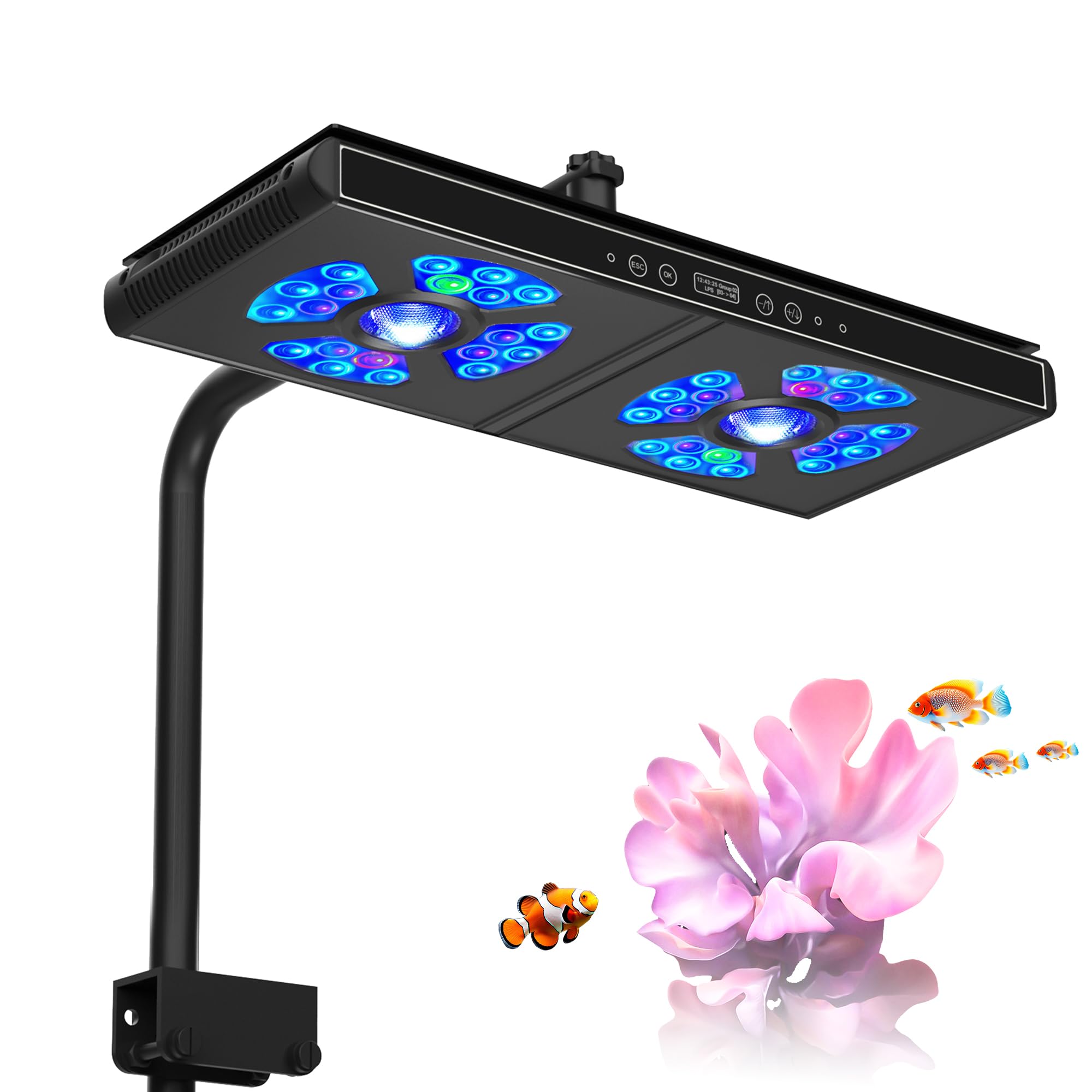 Hipargero A200 LED reef light front view showcasing full-spectrum power for corals.