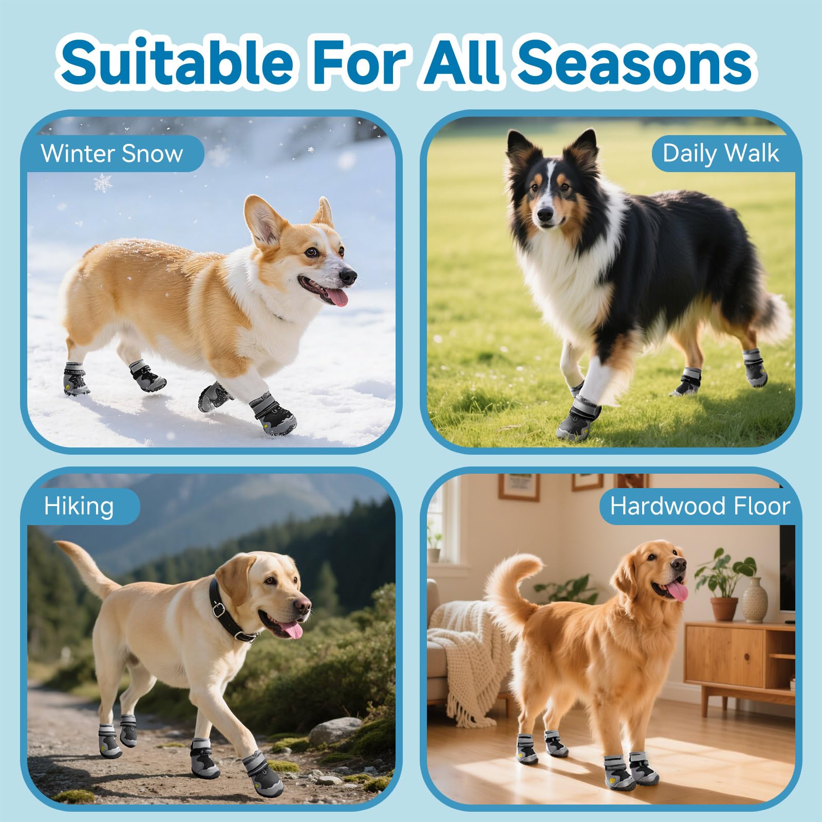 Hipaw dog booties indoor wood floor protection demonstrate paw coverage on hardwood floors