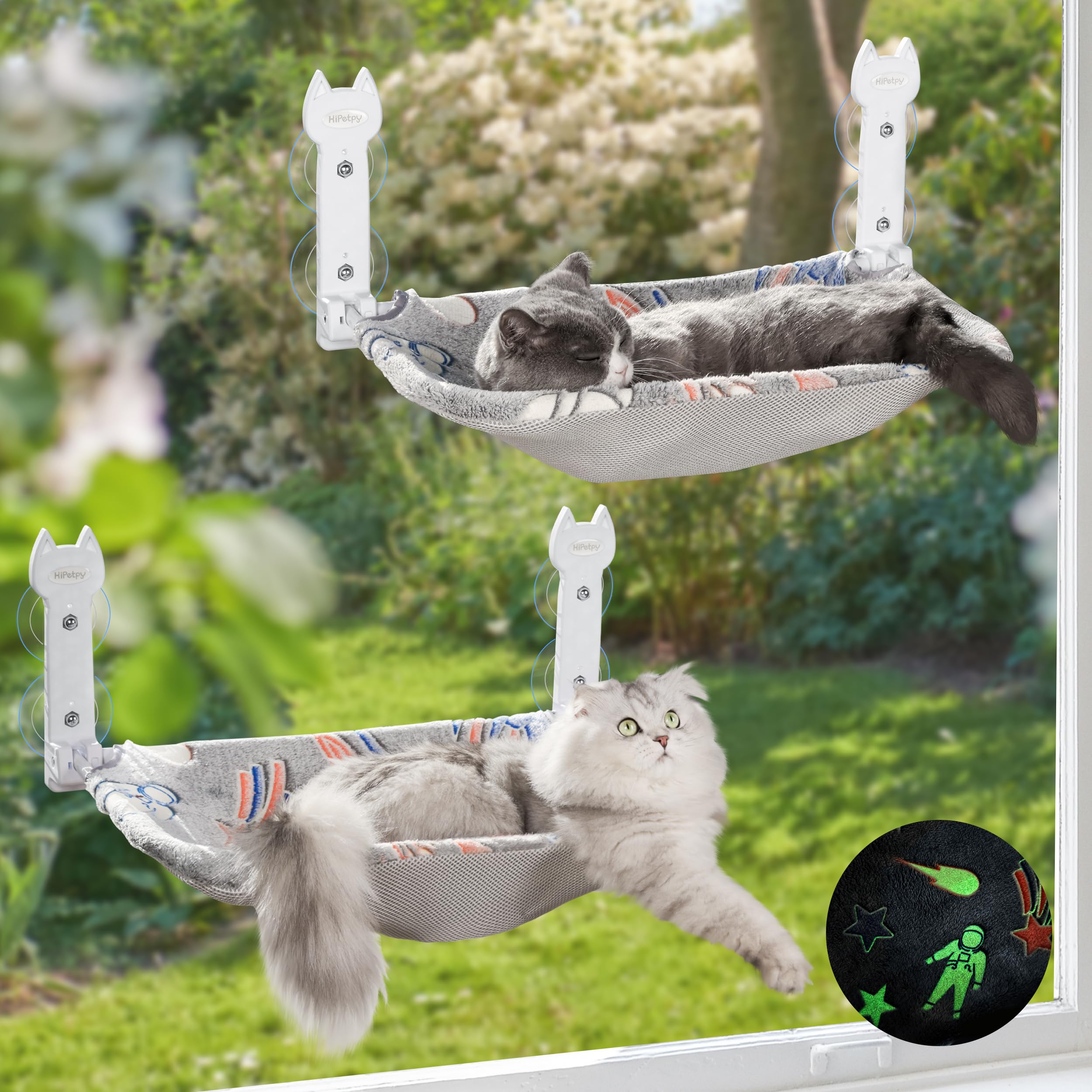 HiPetpy 2-pack cat window perch foldable outer view supports comfy sunbathing
