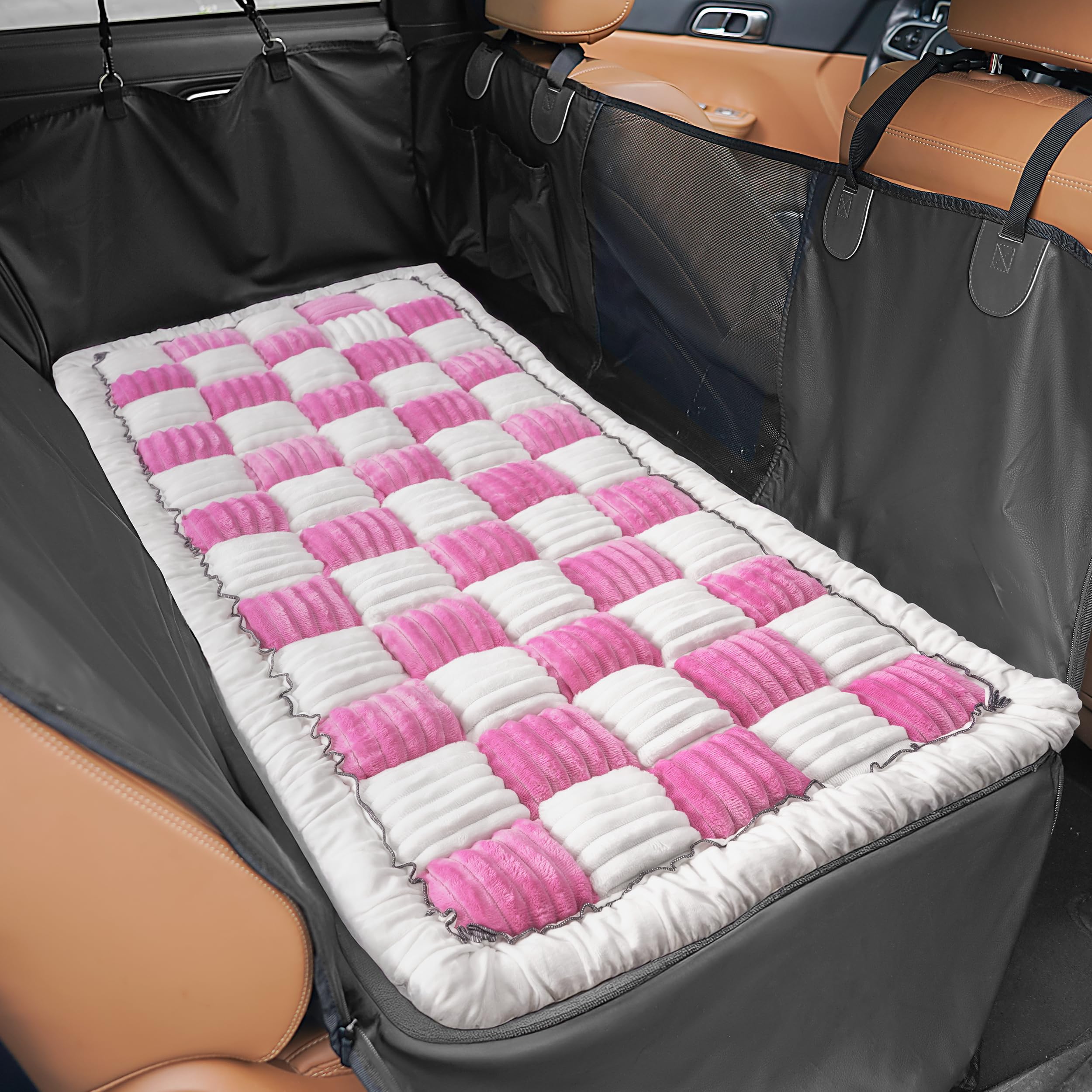 HiPetpy backseat dog bed mat covers backseat, protecting upholstery while providing cozy surface for pets