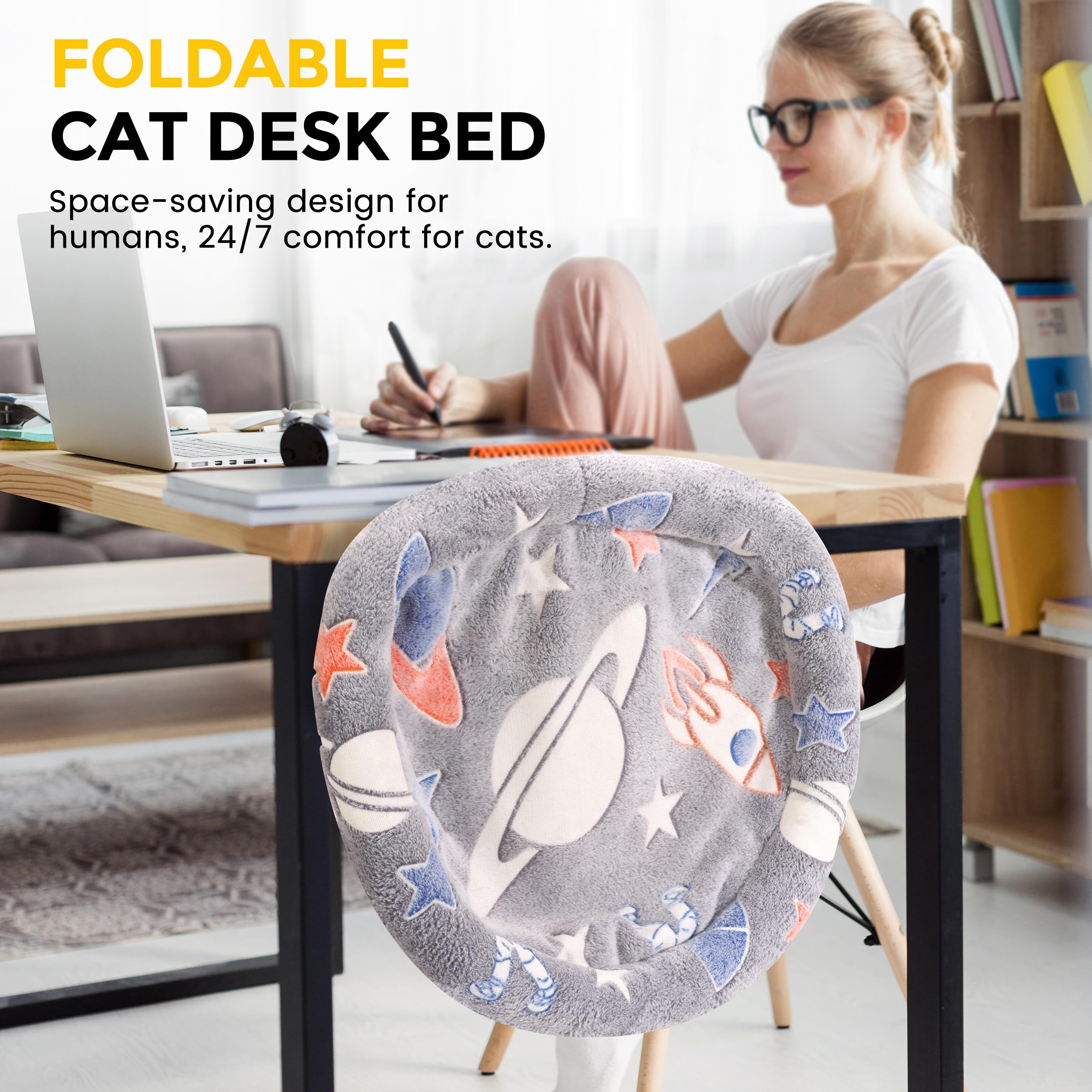 HiPetpy Cat Desk Bed clamp-on design secures to desks without drilling.