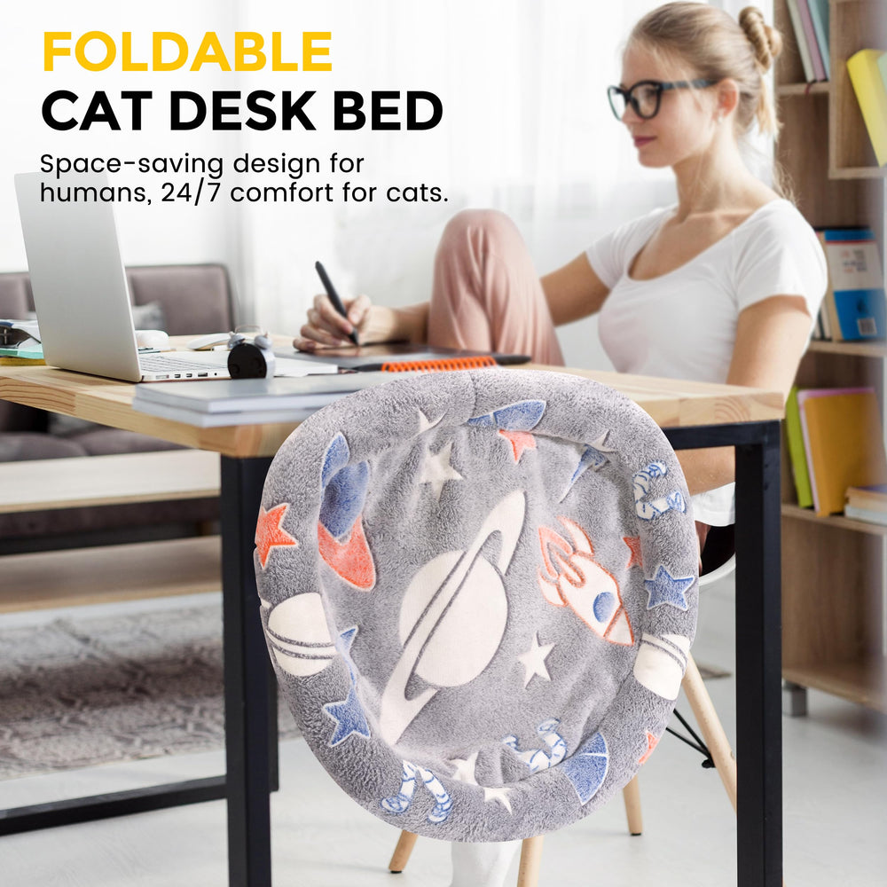 HiPetpy Cat Desk Bed clamp-on design secures to desks without drilling.