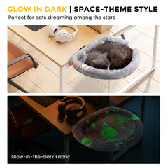 HiPetpy Cat Desk Bed Glow-in-the-dark fabric lights up nighttime lounging.
