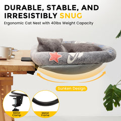 HiPetpy Cat Desk Bed sunken design supports curled naps for comfort.