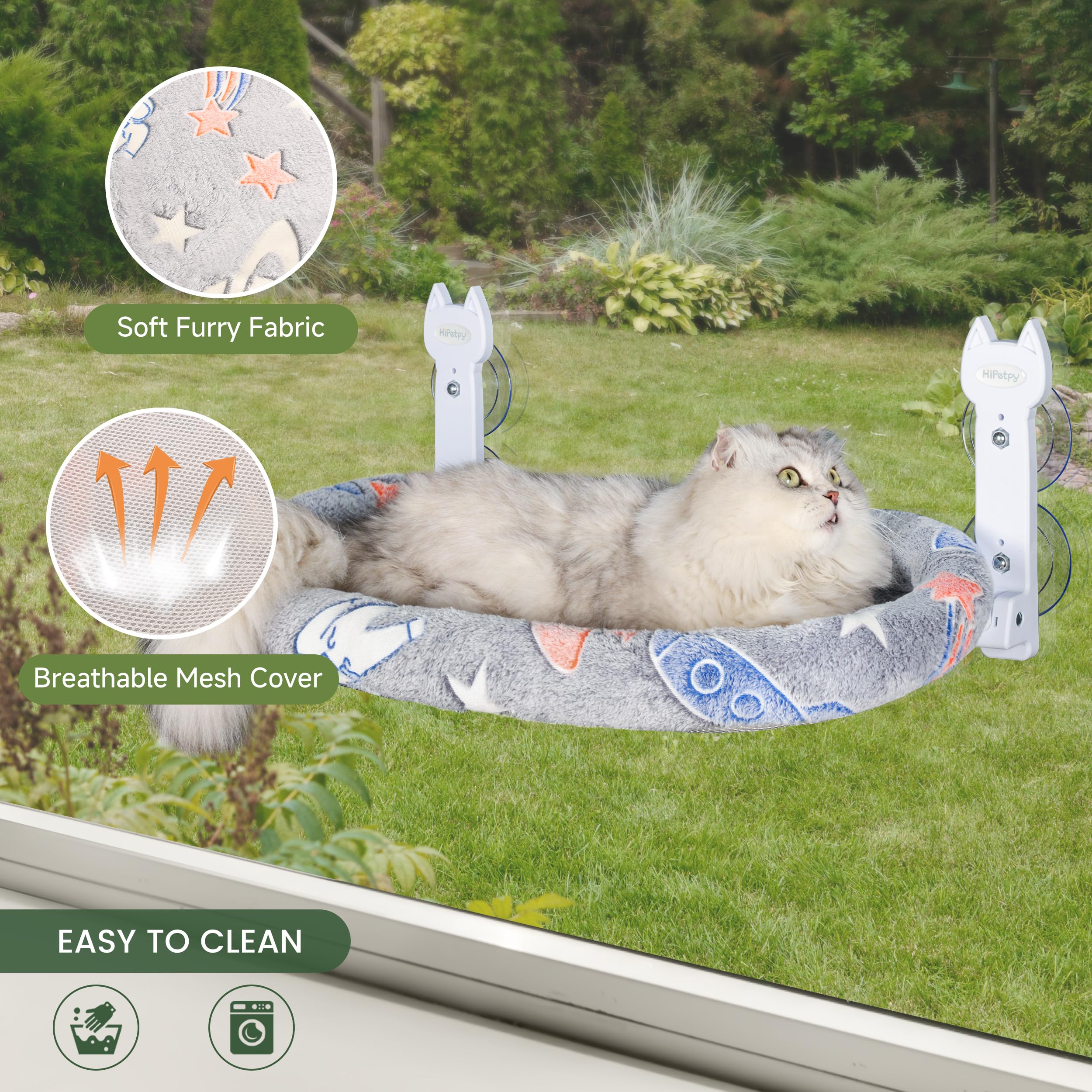 HiPetpy cat window perch glow-in-the-dark accents for nighttime visibility