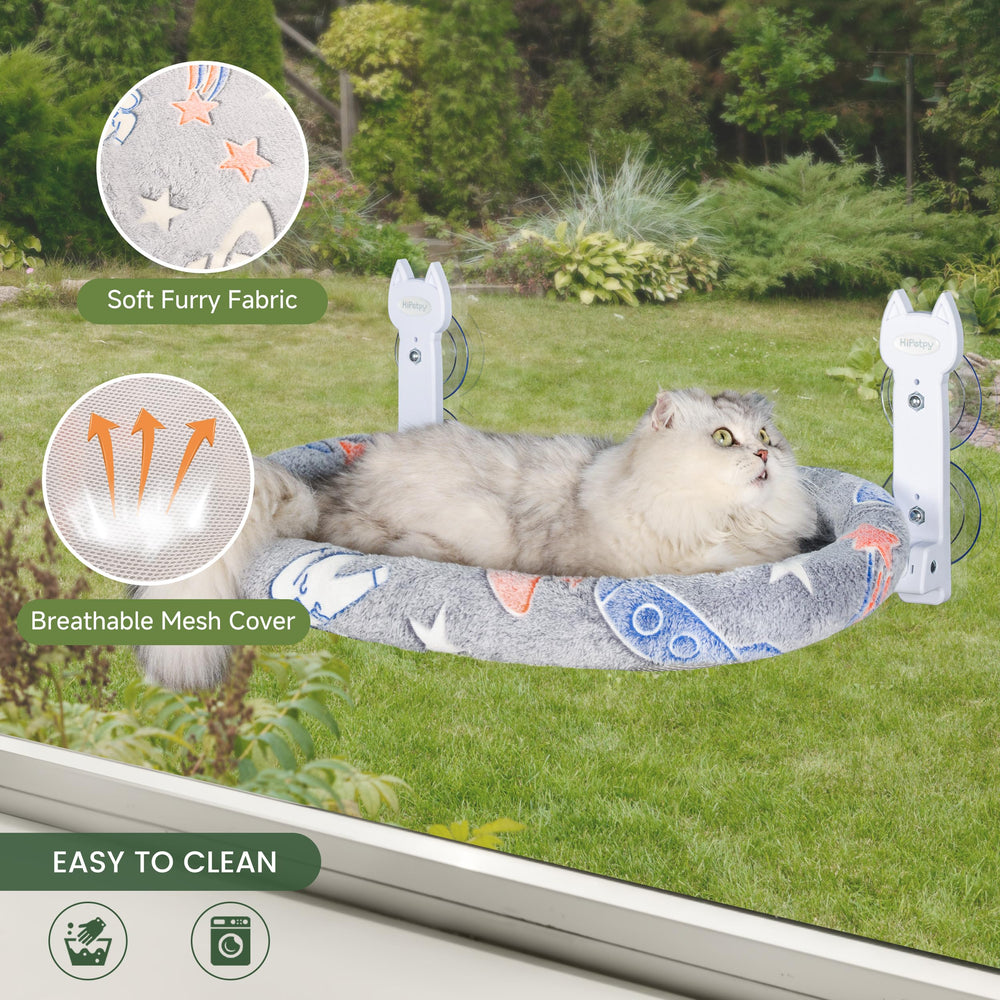 HiPetpy cat window perch glow-in-the-dark accents for nighttime visibility