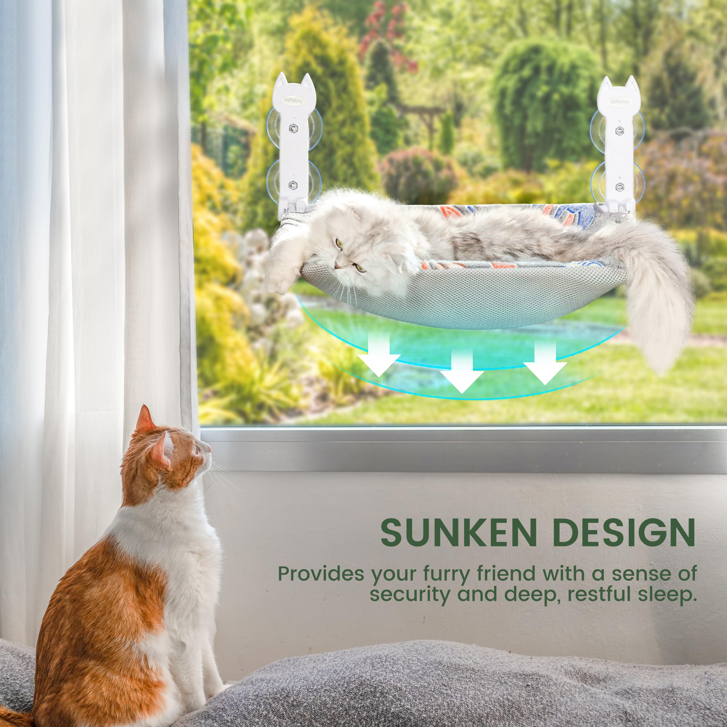 HiPetpy Cat Window Perch sunken design supports curling cats for comforting naps