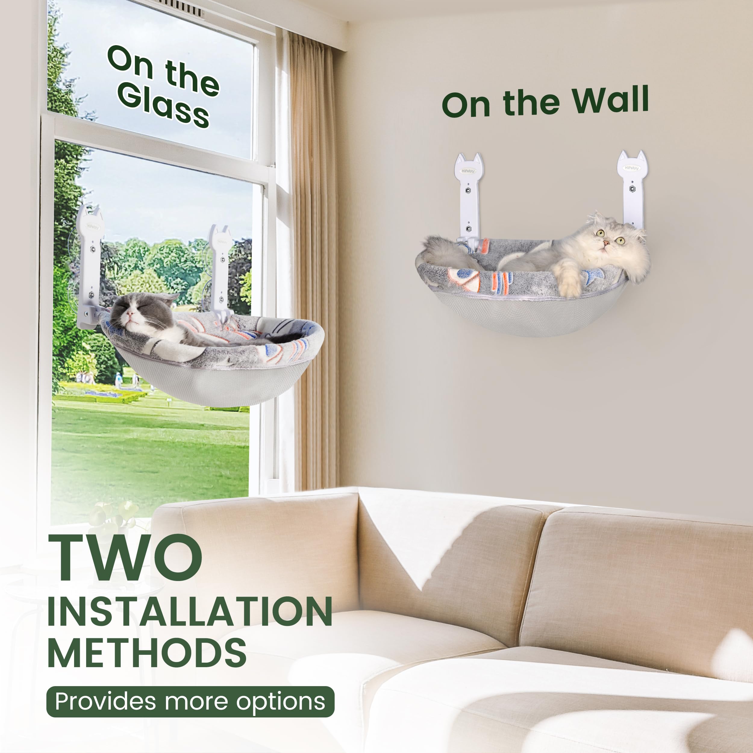 HiPetpy Cat Window Perch two-fabrics design for year-round comfort