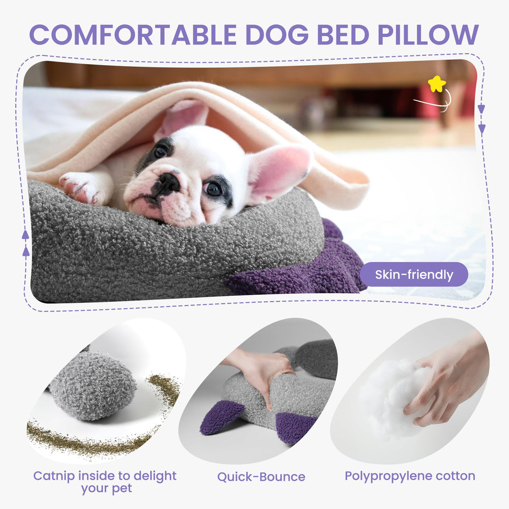 HiPetpy dog calming pillow travel-bed demonstrates portable comfort on trips.