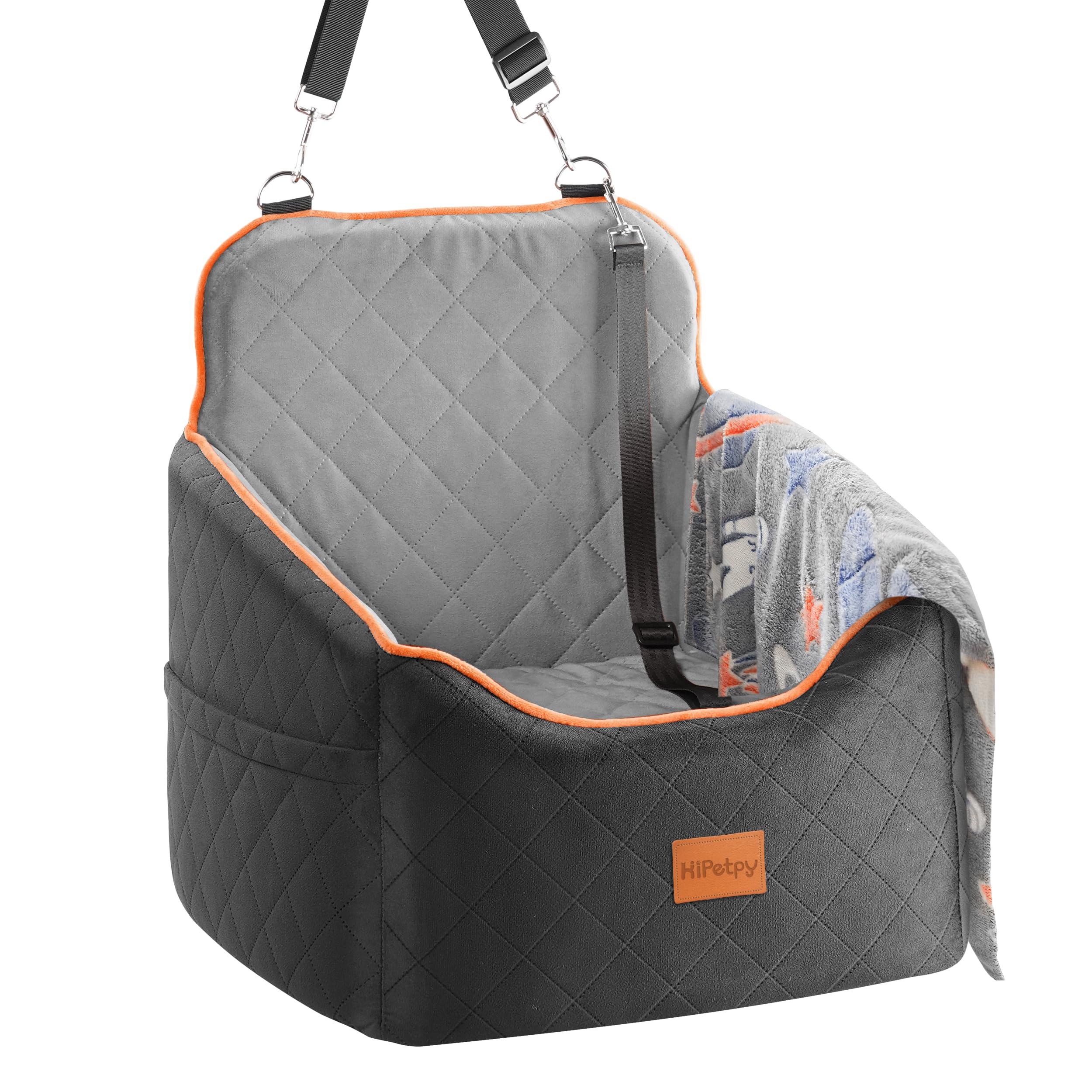 HiPetpy dog car seat with elevated view for calm rides and comfort.