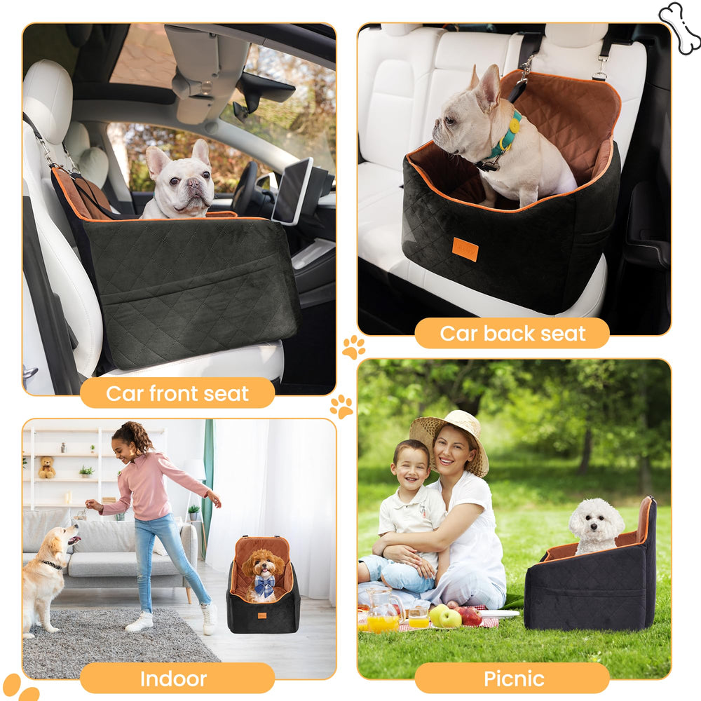 HiPetpy elevated booster seat installed in front or back seat for flexibility.