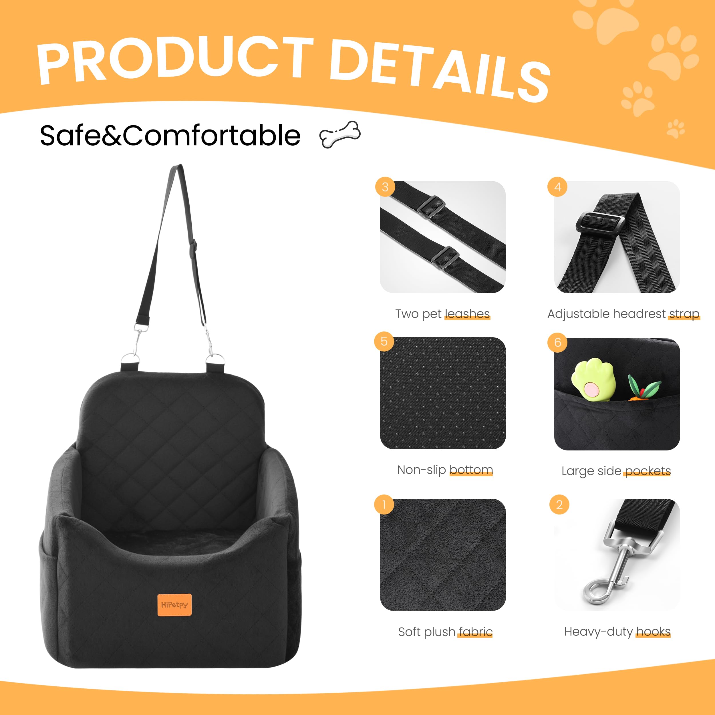 HiPetpy dog car seat non-slip bottom keeps the seat in place during drive.