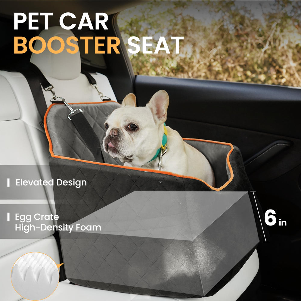 HiPetpy dog car seat shows adjustable safety leash for secure travel.