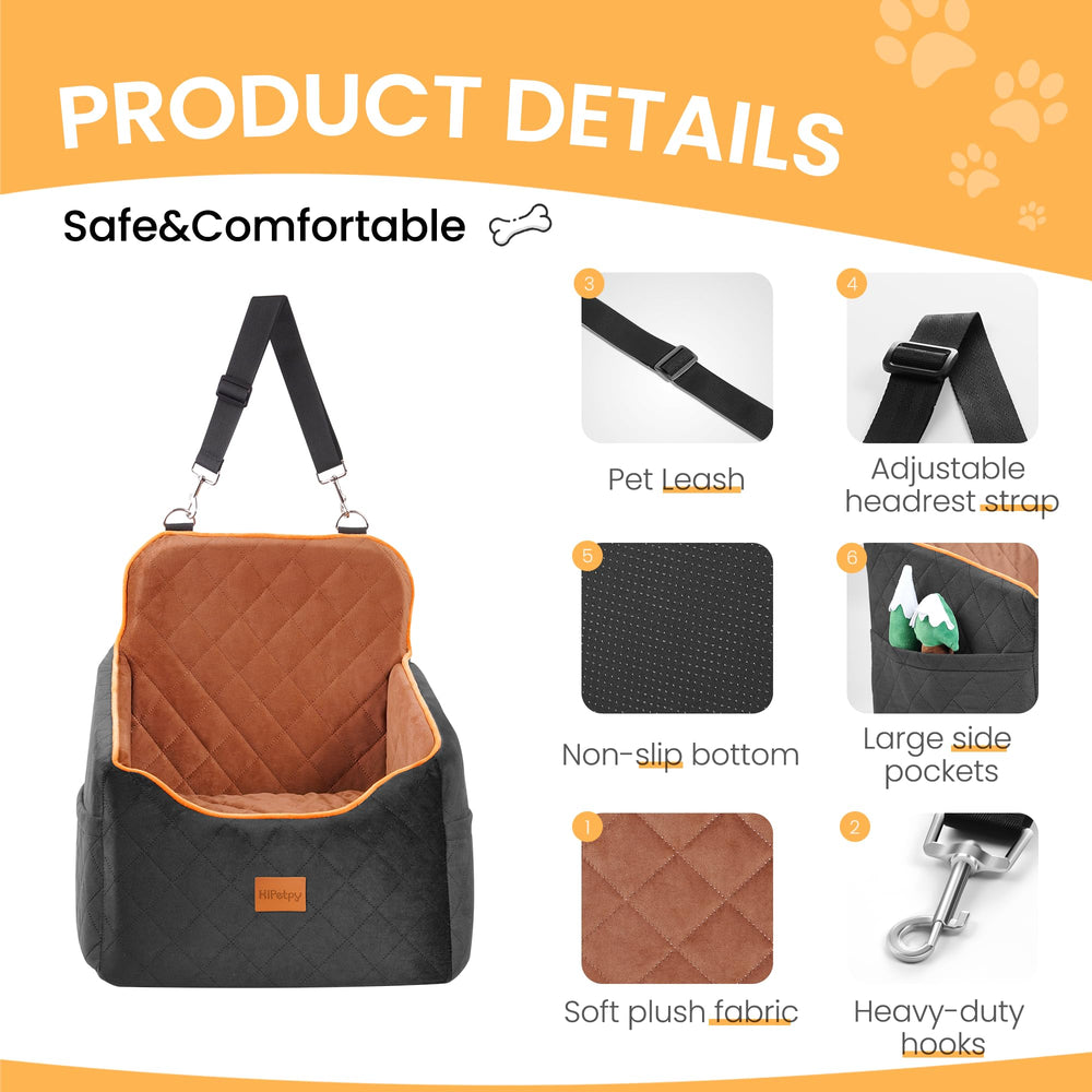 HiPetpy compact dog car seat fits in most vehicles for versatile use.