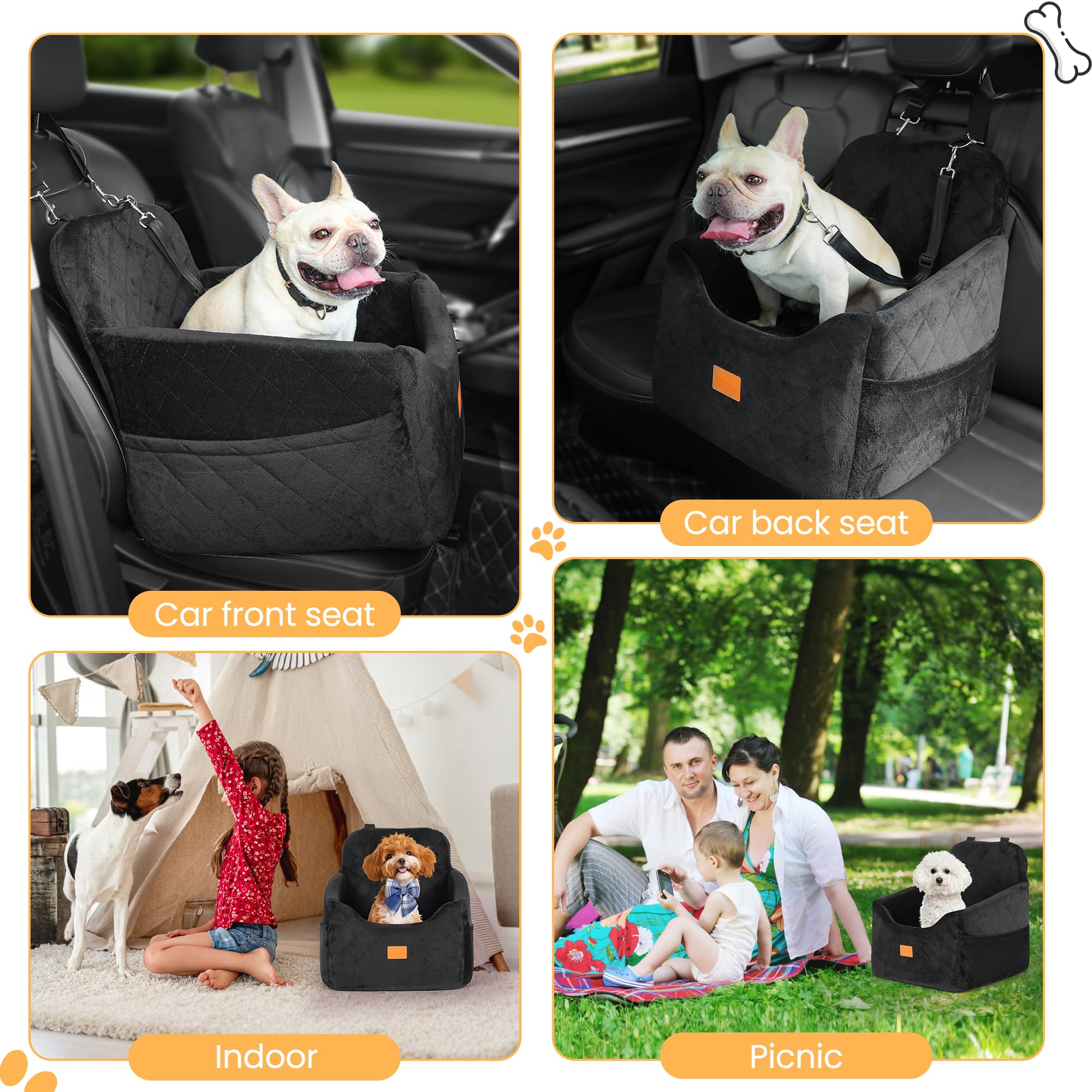 HiPetpy dog car seat storage pockets keep treats and toys within easy reach.