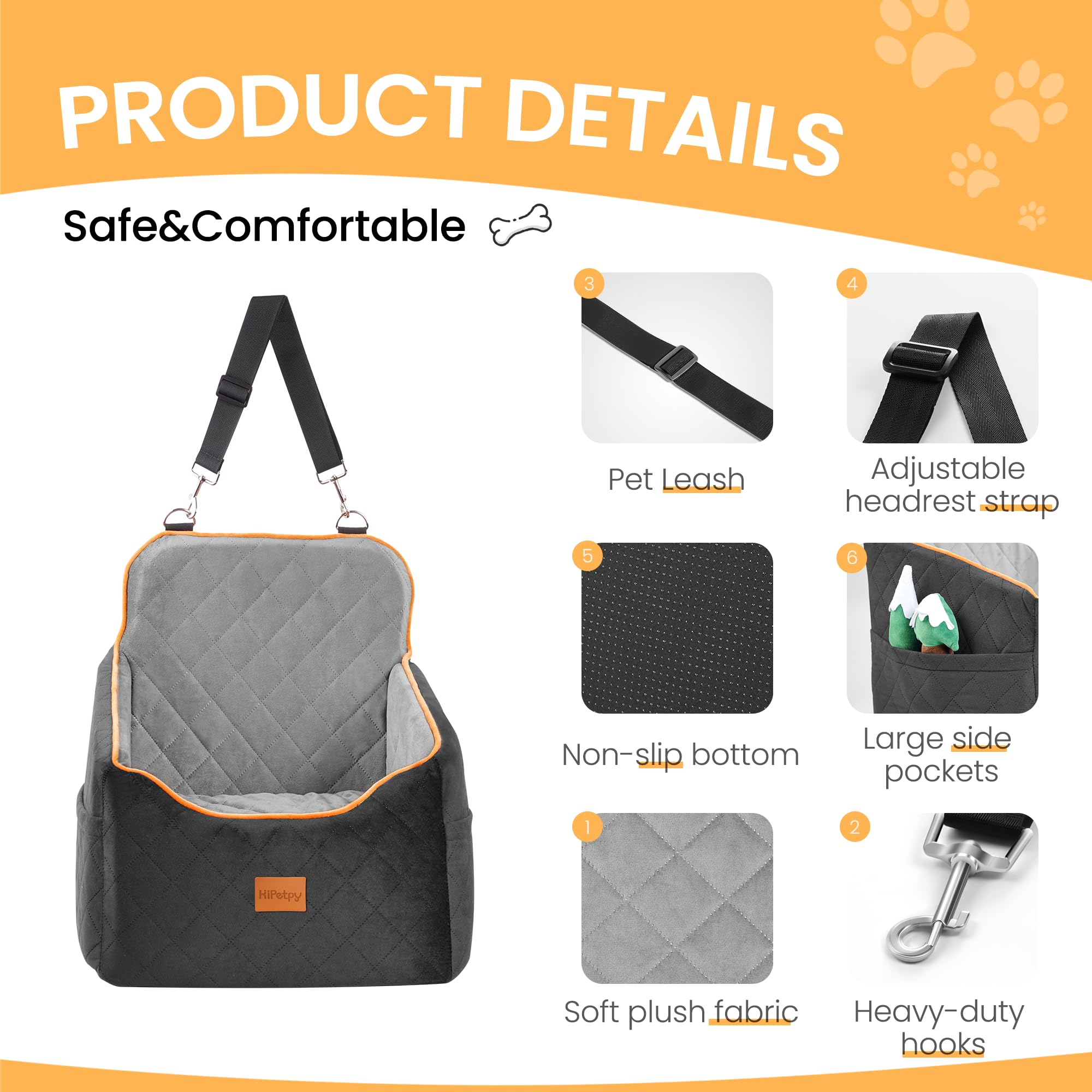 HiPetpy booster seat features two side pockets for treats and toys.