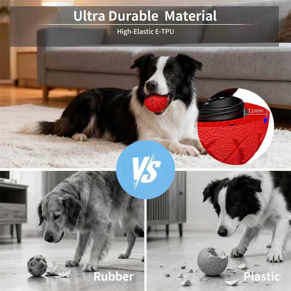 hipibbo interactive dog ball e-tpu material emphasizes durability for chewing and training.