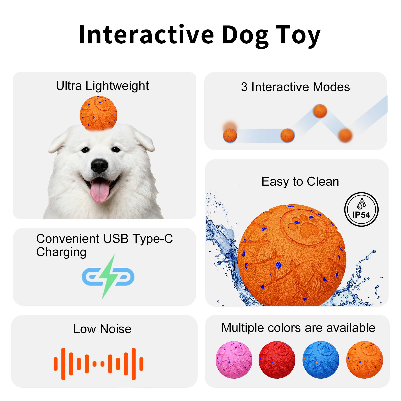 Hipibbo dog ball with motion sensor entering energy-saving mode for smart play.
