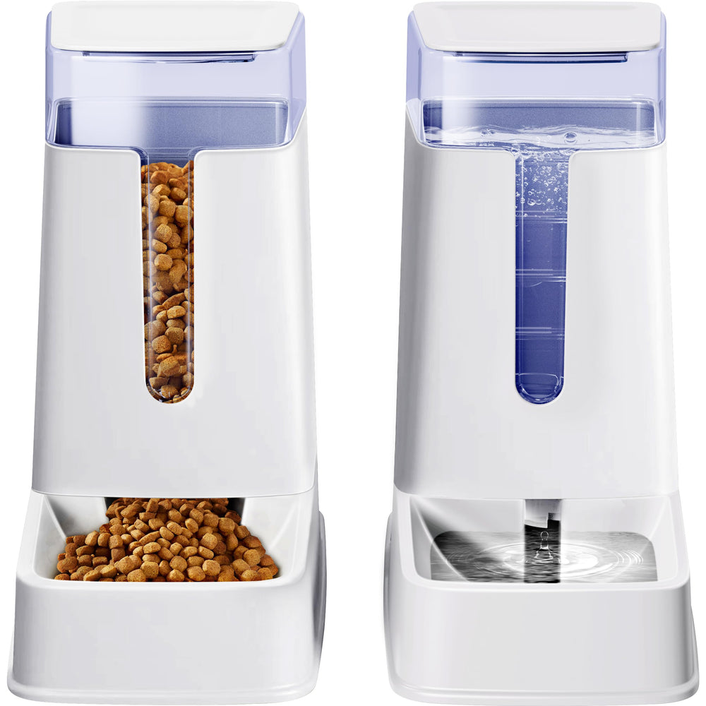 Hipidog 2-pack automatic feeder waterer set main view, keeps pets fed while owners are away.