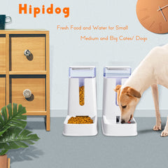 Hipidog cat food dispenser wide-mouth design reduces jam risk during feeding.